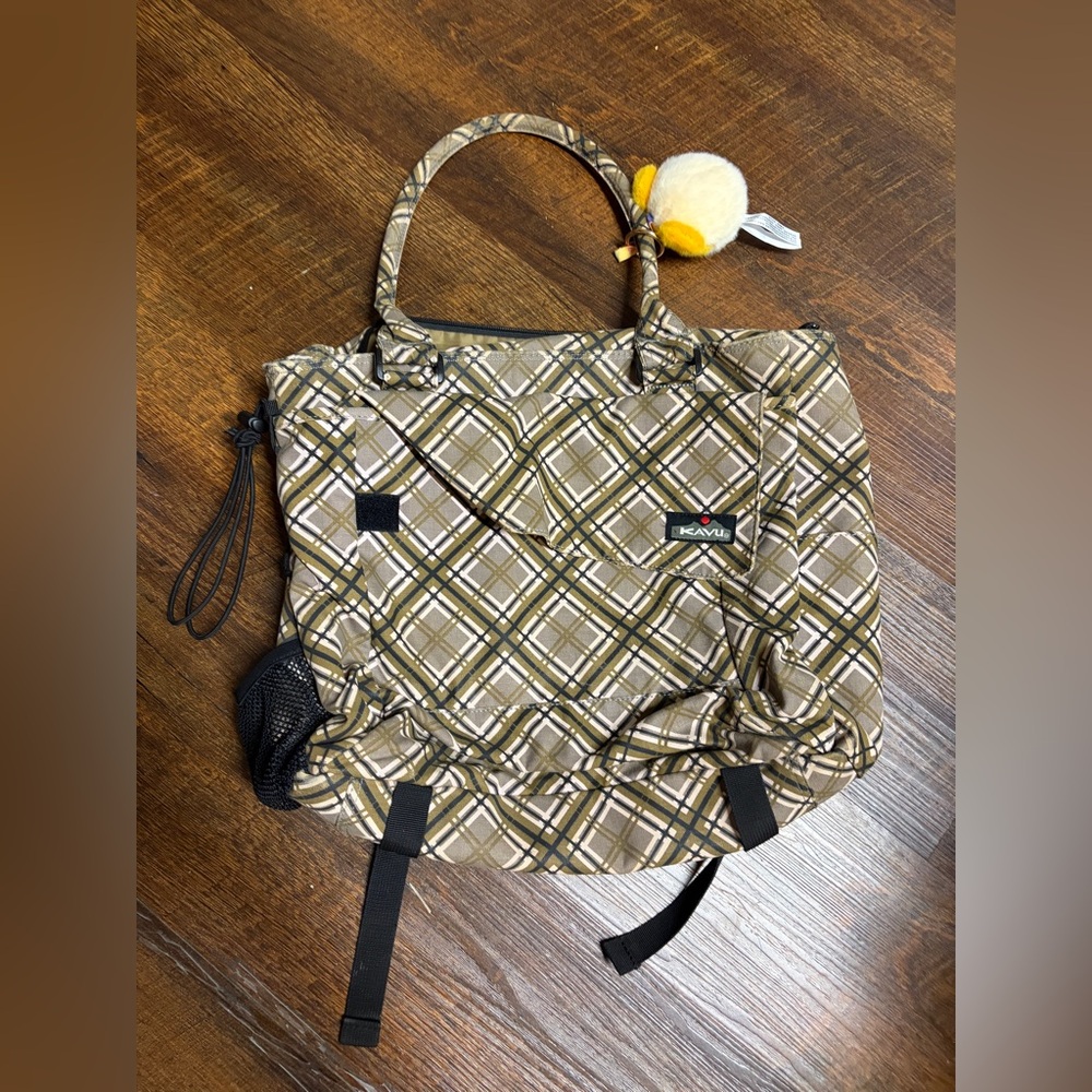KAVU Plaid Tan and Black Messenger Laptop Bag GUC unisex